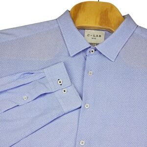 C LAB NYC Men's Shirt XXL Slim Fit Blue Geometric Print Long Sleeve